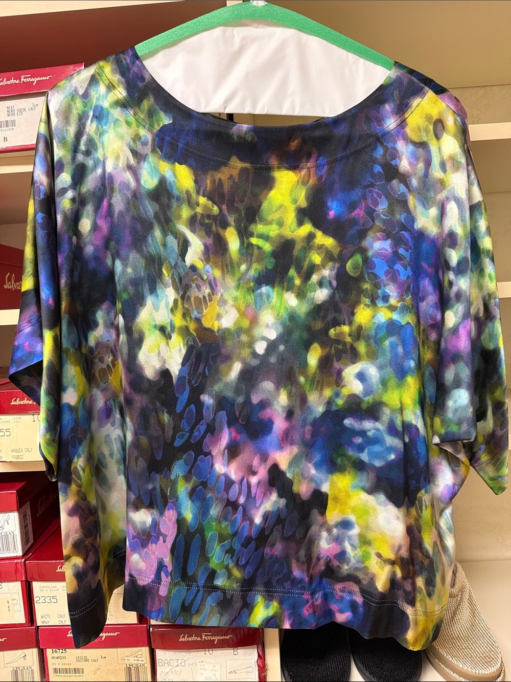 St John Women’s Multicolor Abstract Print Top - Vibrant Blue, Yellow & Purple